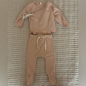Quincy Mae Mauve Wrap Top and Footed Pant Baby Set Organic Cotton - size 6-12 mo